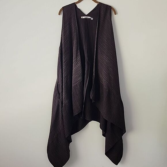 Planet by Lauren G Brown Ribbed Linen Lagenlook Waterfall Sleeveless Cardigan OS - Picture 10 of 10